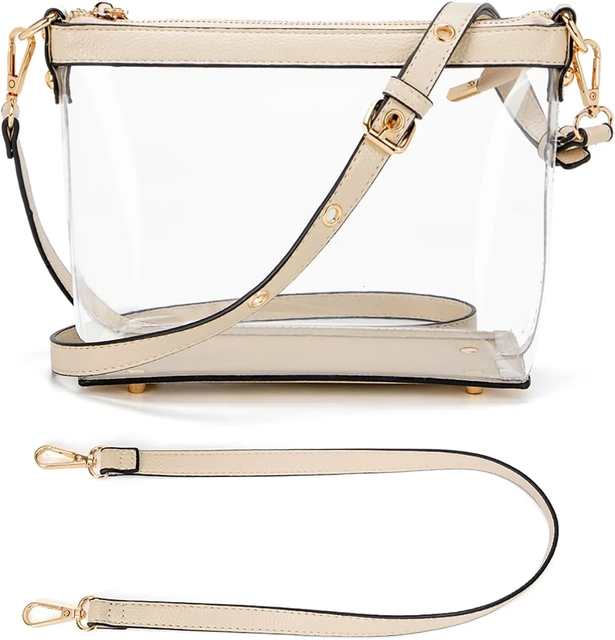 Y&R Direct 3-IN-1 Clear Zipper Crossbody Bag with Vegan Leather Trim Clear Purse for Stadium Festival Concert Gameday Gifts