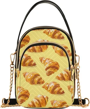 Yellow Croissants Bread Crossbody Bag for Women Mini Cell Phone Purse Women's Shoulder Handbag