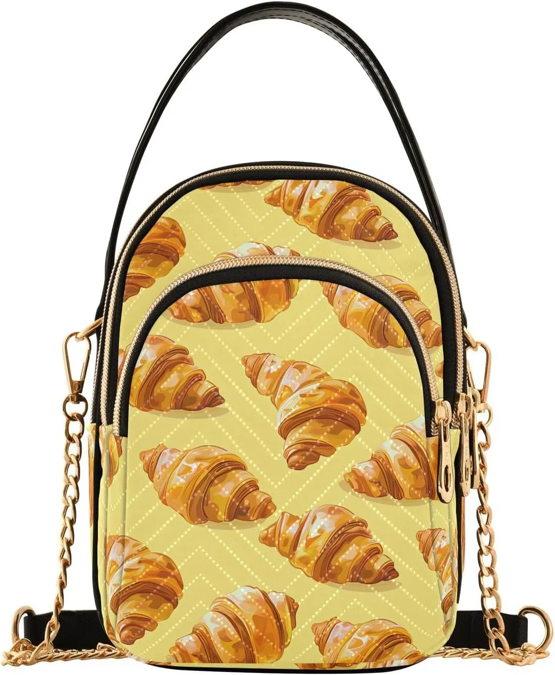 Yellow Croissants Bread Crossbody Bag for Women Mini Cell Phone Purse Women's Shoulder Handbag