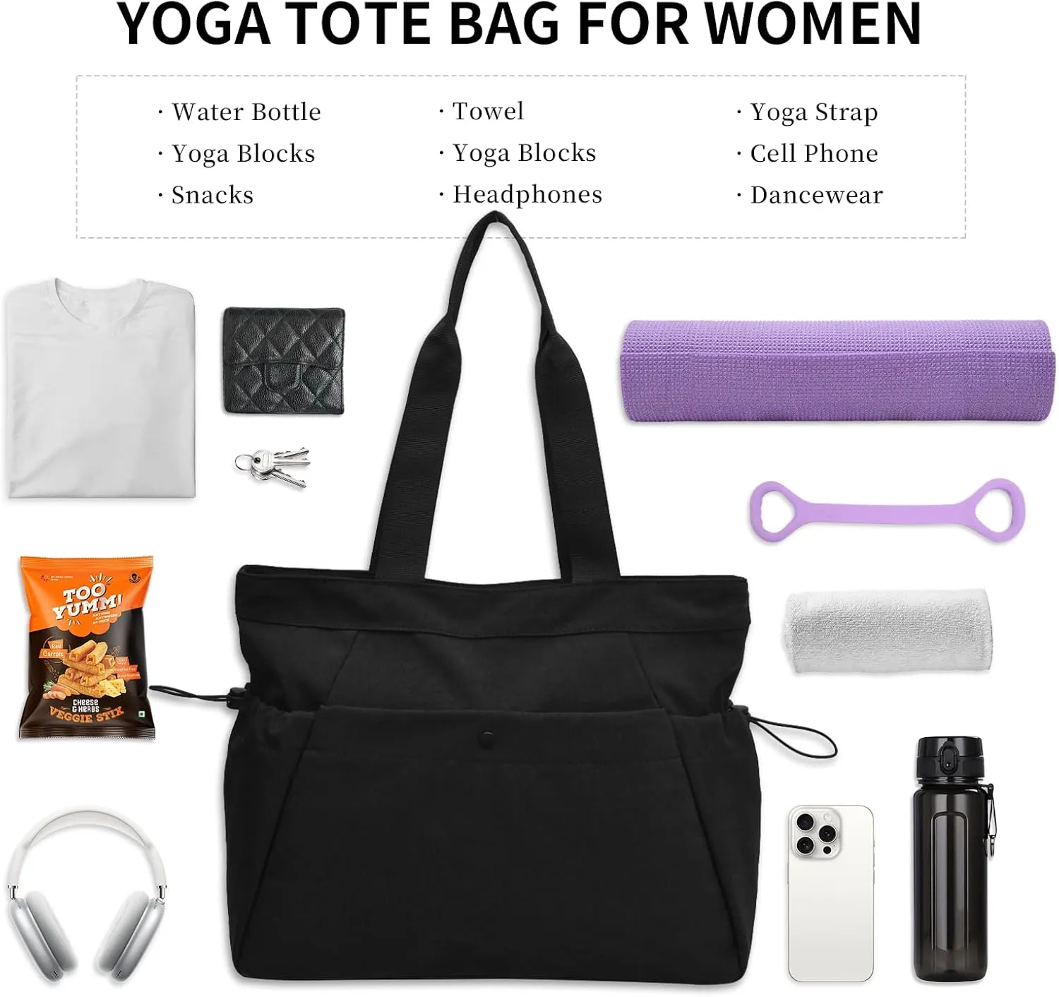 Yoga Bags for Women Yoga Tote Bag Yoga Mats Bags with Adjustable Strap Shoulder Bags Carrier Carryall for Yoga Pilates Travel Beach Gym Work