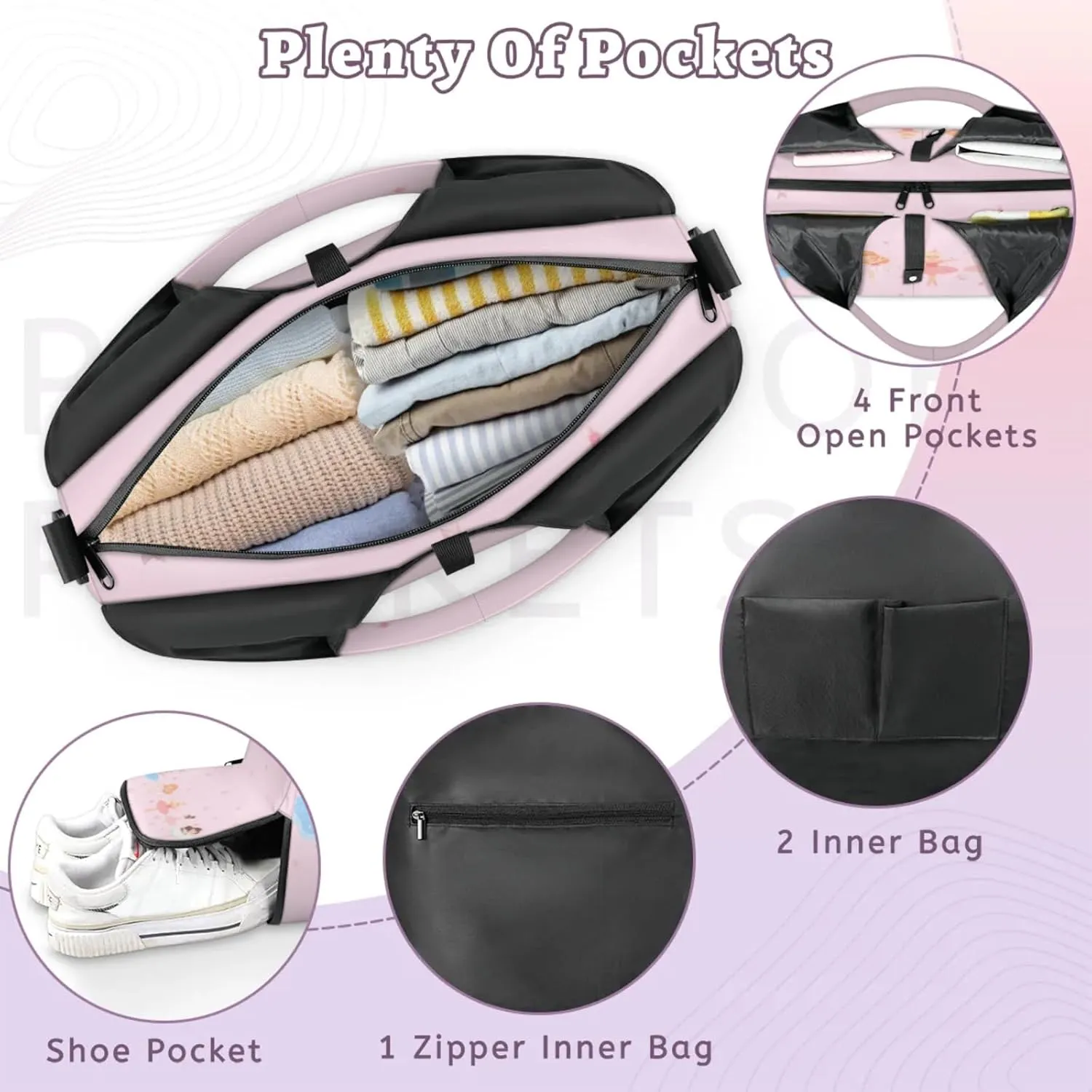 Yoga Gym Bag for Women, Ballet Duffel Bag, Sport Bag with Shoe Compartment and Wet Dry Storage Pockets, Carrying Function with Yoga Mat, Suitable for Gym, Travel, Pilates and Beach (Pink)