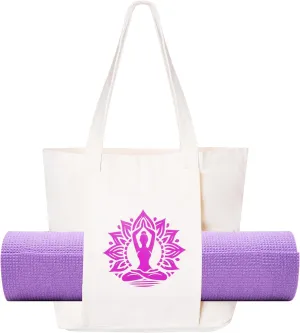 Yoga Mat Bag for Women Canvas Tote Bags with Yoga Mat Carrier Gym Bag for Workout Pilates Travel Beach and Office
