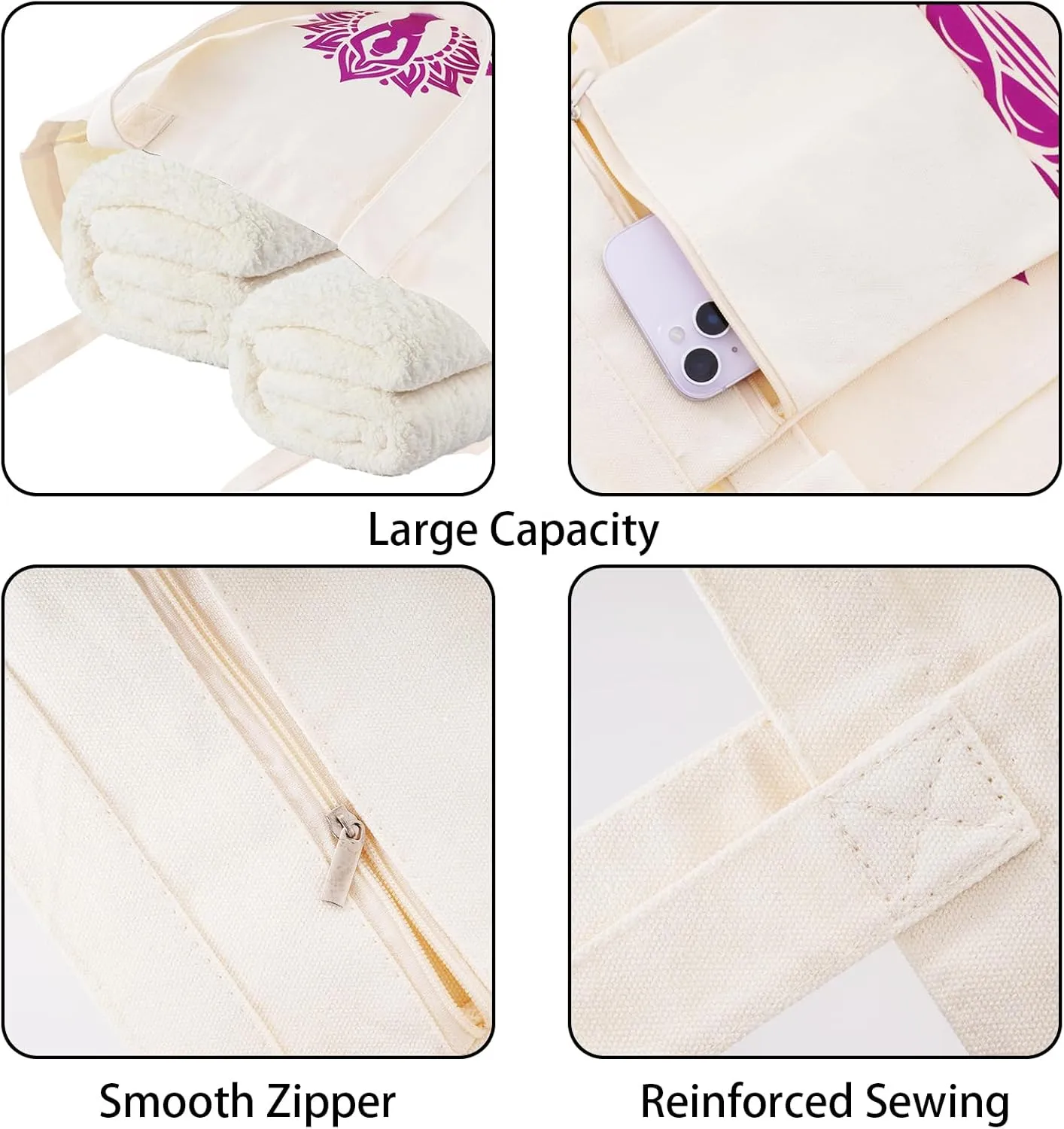 Yoga Mat Bag for Women Canvas Tote Bags with Yoga Mat Carrier Gym Bag for Workout Pilates Travel Beach and Office