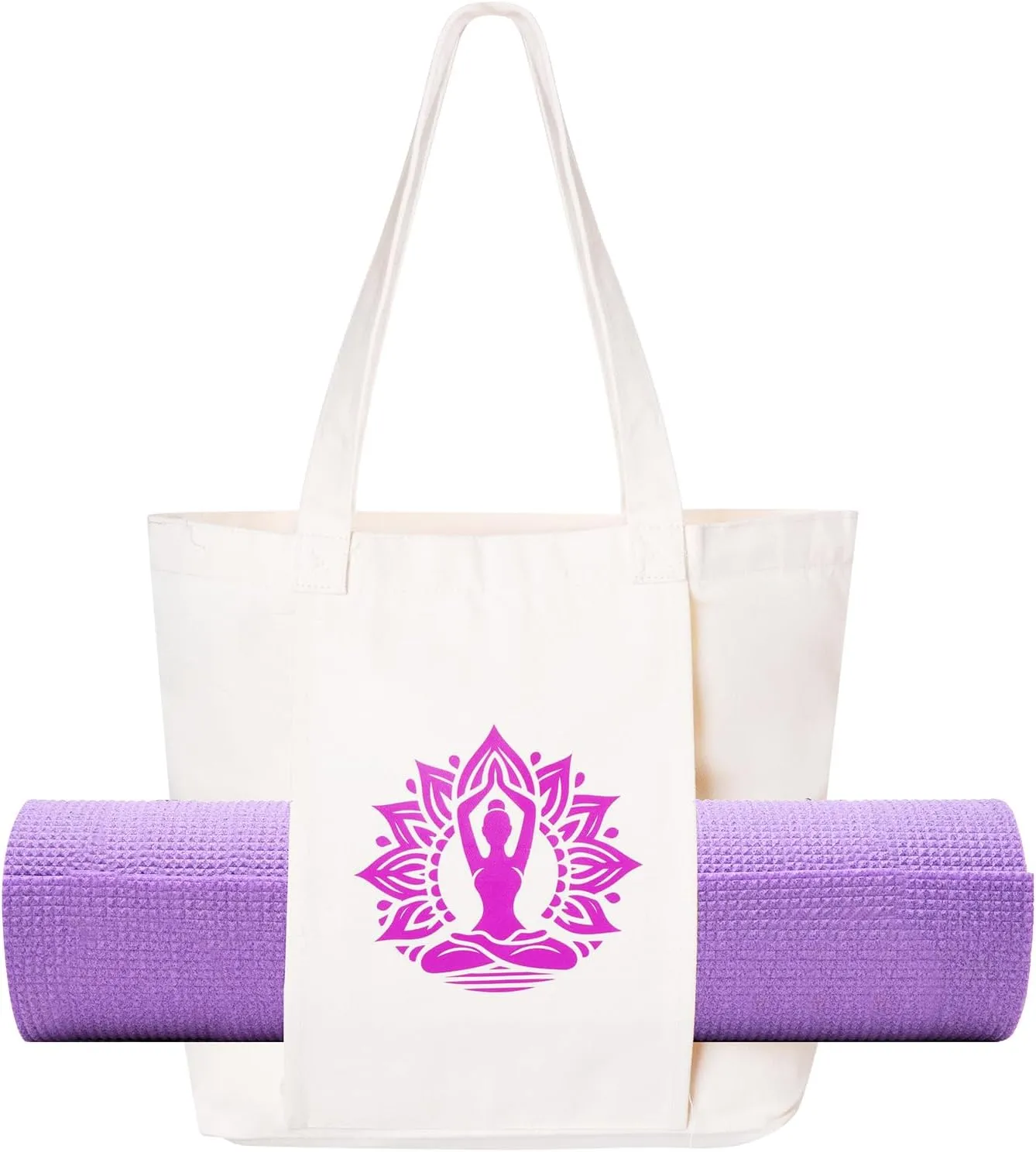 Yoga Mat Bag for Women Canvas Tote Bags with Yoga Mat Carrier Gym Bag for Workout Pilates Travel Beach and Office