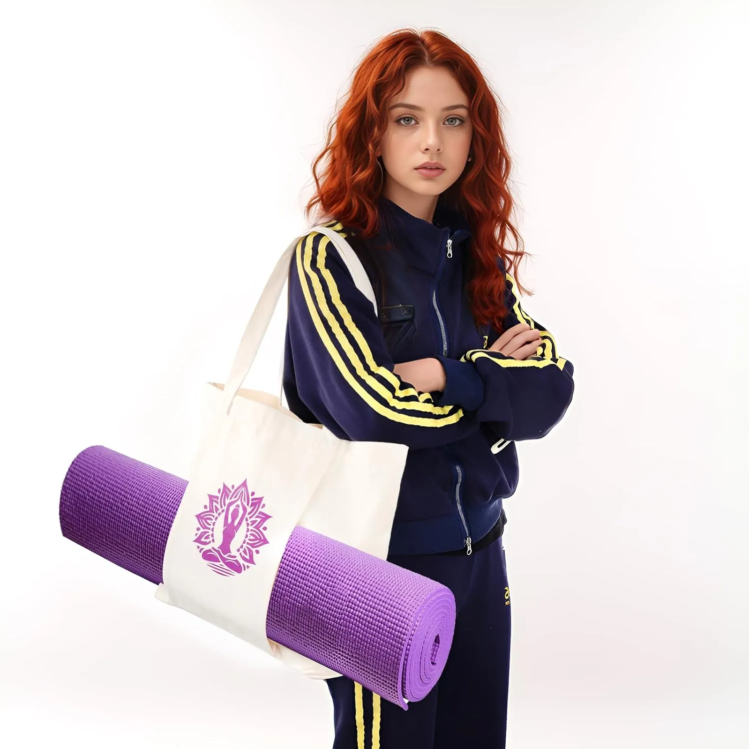 Yoga Mat Bag for Women Canvas Tote Bags with Yoga Mat Carrier Gym Bag for Workout Pilates Travel Beach and Office