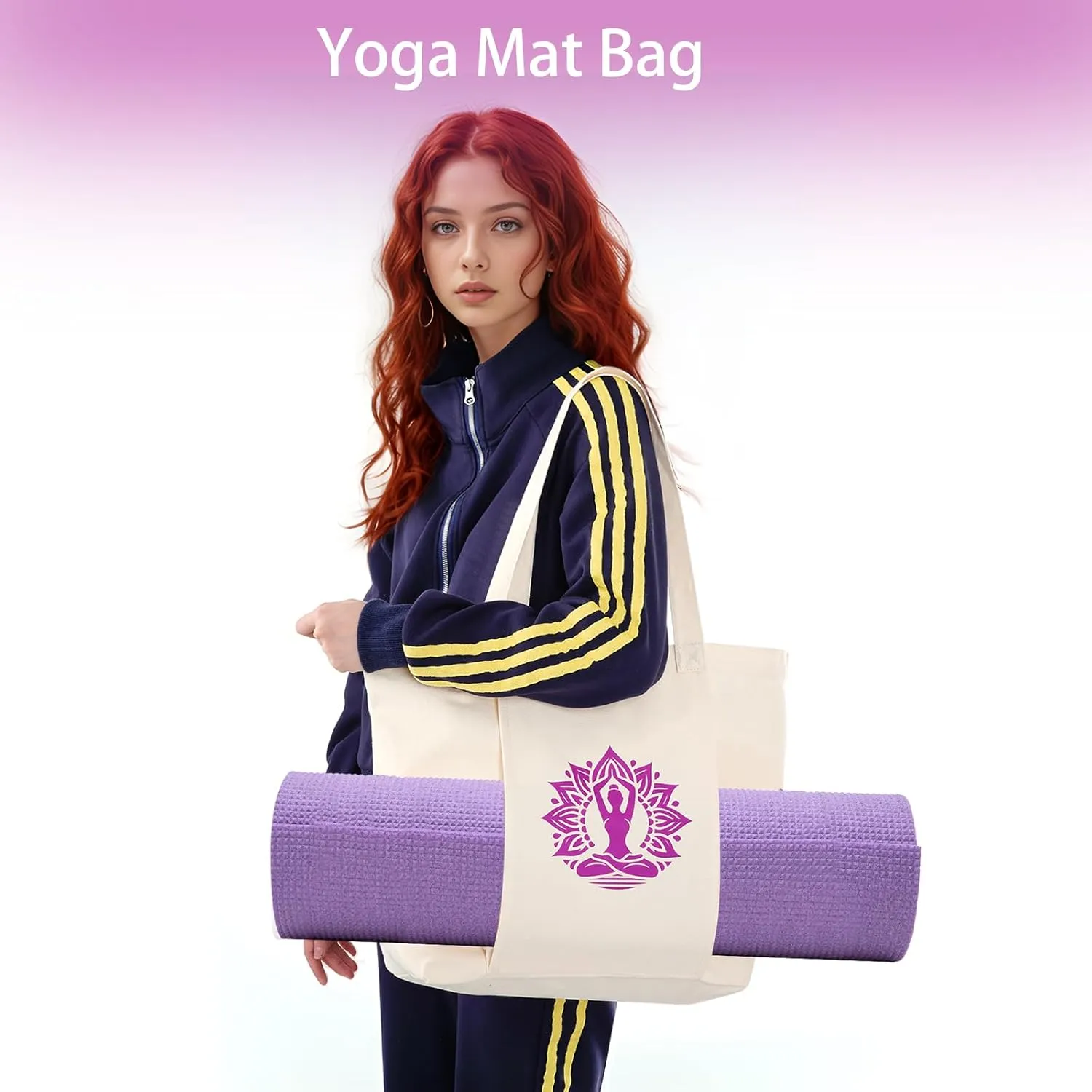 Yoga Mat Bag for Women Canvas Tote Bags with Yoga Mat Carrier Gym Bag for Workout Pilates Travel Beach and Office