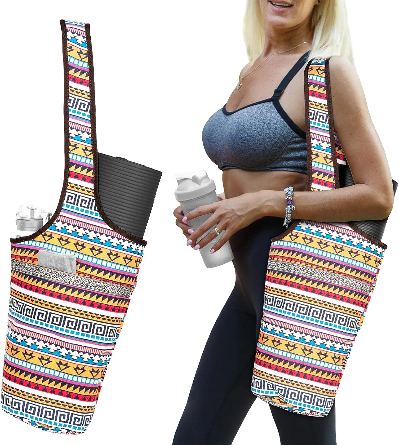 Yoga Mat Bag with Large Size Open Pocket and Zipper Pocket Carrier Bag Fit Most Size for Ladies Easy Access Lightweight Comfortable Shoulder Strap