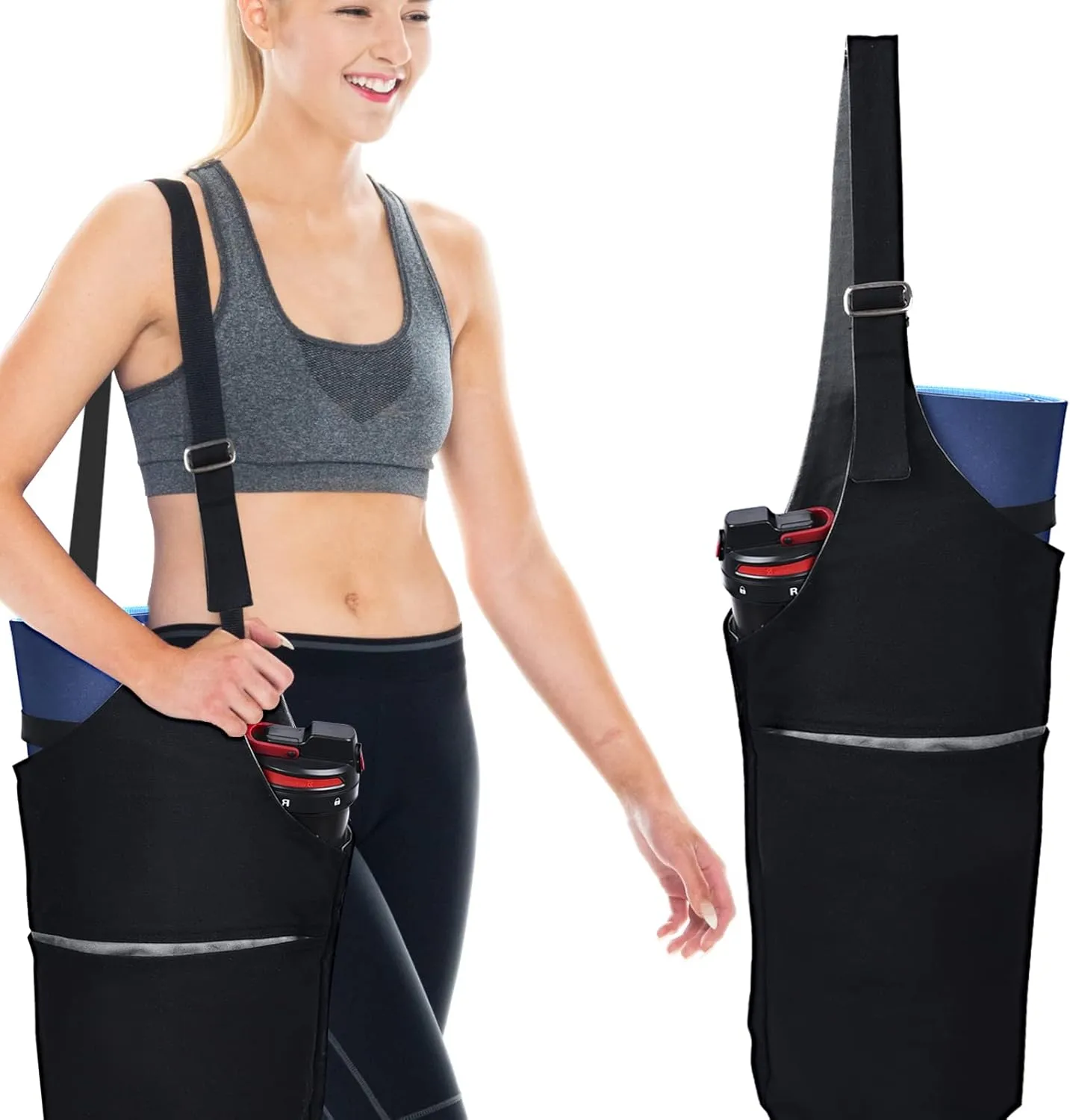 Yoga Mat Bag,41" x16 '' Adjustable Large Size Carrier for woman man, Long Tote with Pockets - Holds More Accessories, Reversible & Zipper Design, Simple and Fashionable Style