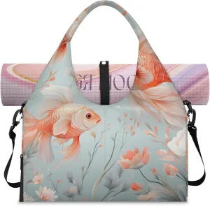 Yoga Tote Bag for Women Beautiful Fishes Beach Bag with Shoe Storage & Yoga Mat Strap Waterproof Weekender Duffle Bag for Travel Fitness Weekend Trips