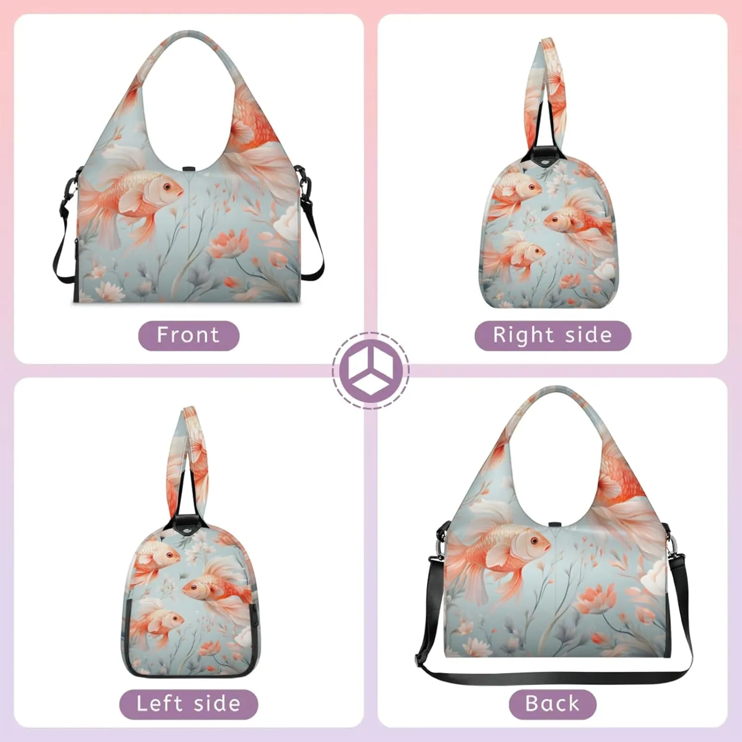 Yoga Tote Bag for Women Beautiful Fishes Beach Bag with Shoe Storage & Yoga Mat Strap Waterproof Weekender Duffle Bag for Travel Fitness Weekend Trips