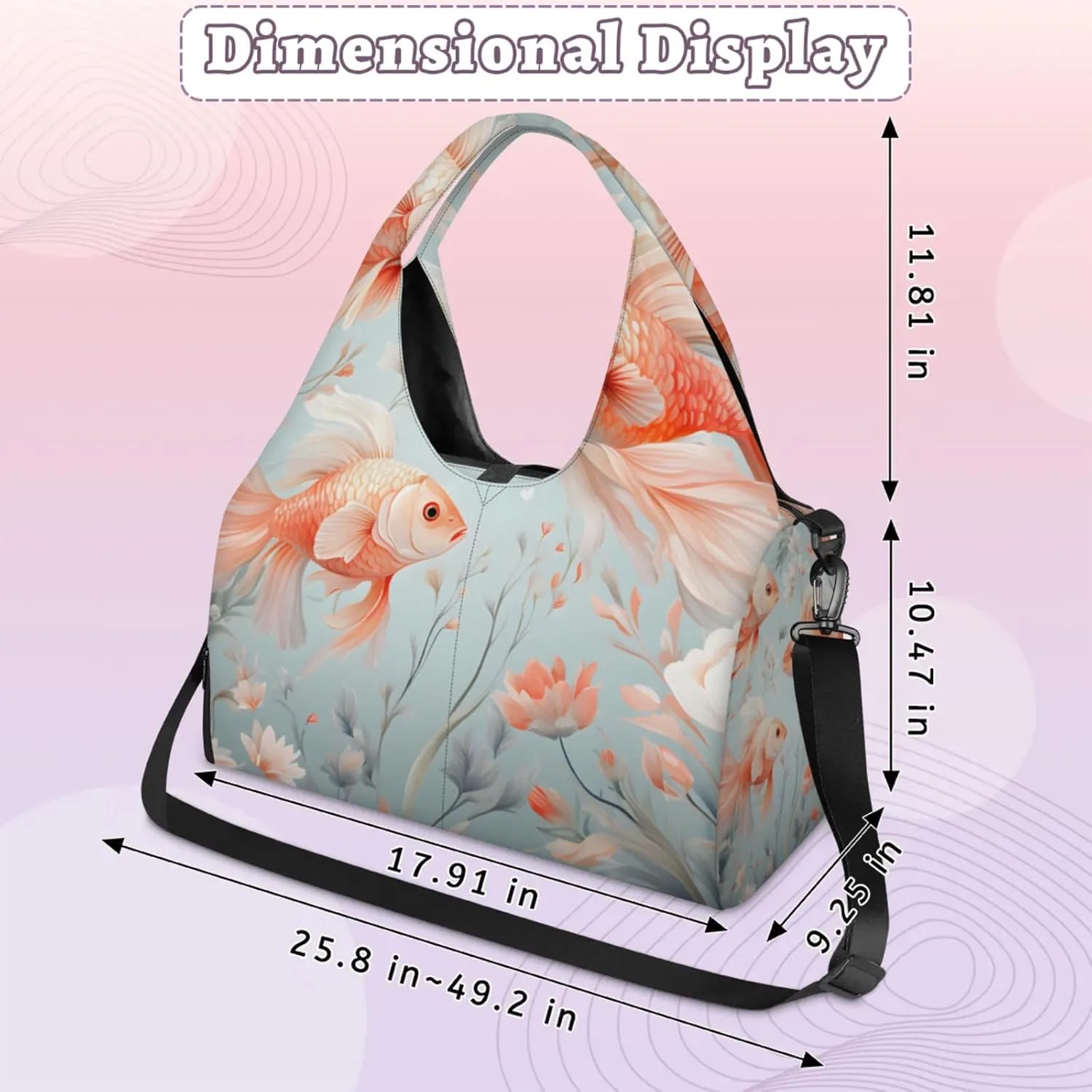 Yoga Tote Bag for Women Beautiful Fishes Beach Bag with Shoe Storage & Yoga Mat Strap Waterproof Weekender Duffle Bag for Travel Fitness Weekend Trips