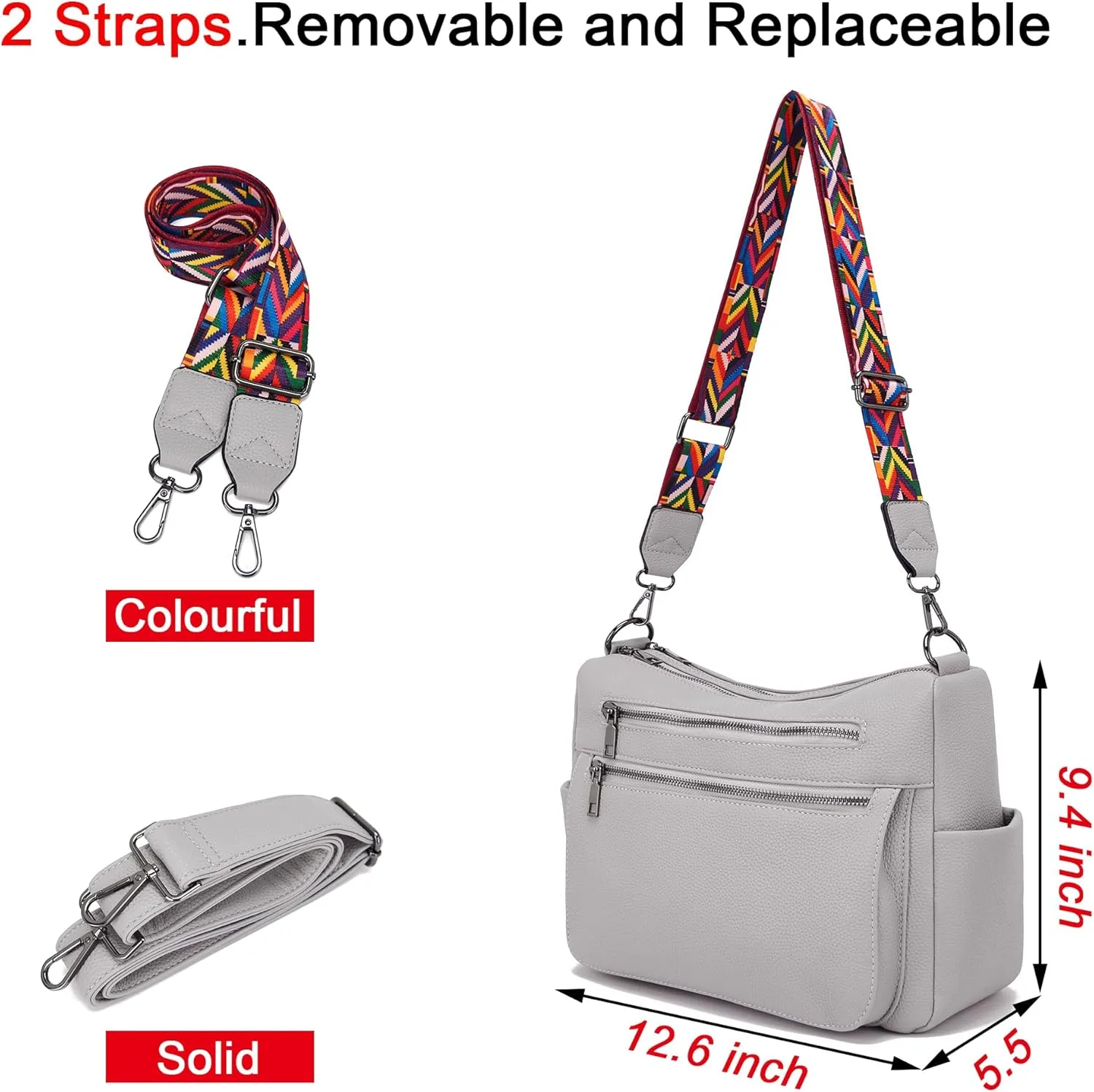 YZAOLL Large Crossbody Bag for Women Vegan Leather Tote with Adjustable Wide Strap Water-resistant Work Purse with 10 Pockets