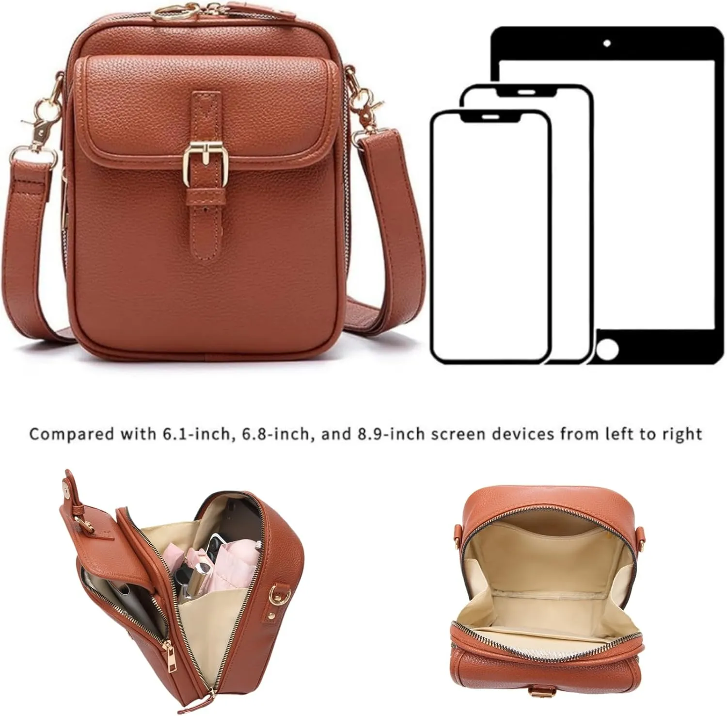 Zealburst Crossbody Bag, Vintage Double Layer Large Capacity Mini Crossbody Leather Bags with 10 Card Slots