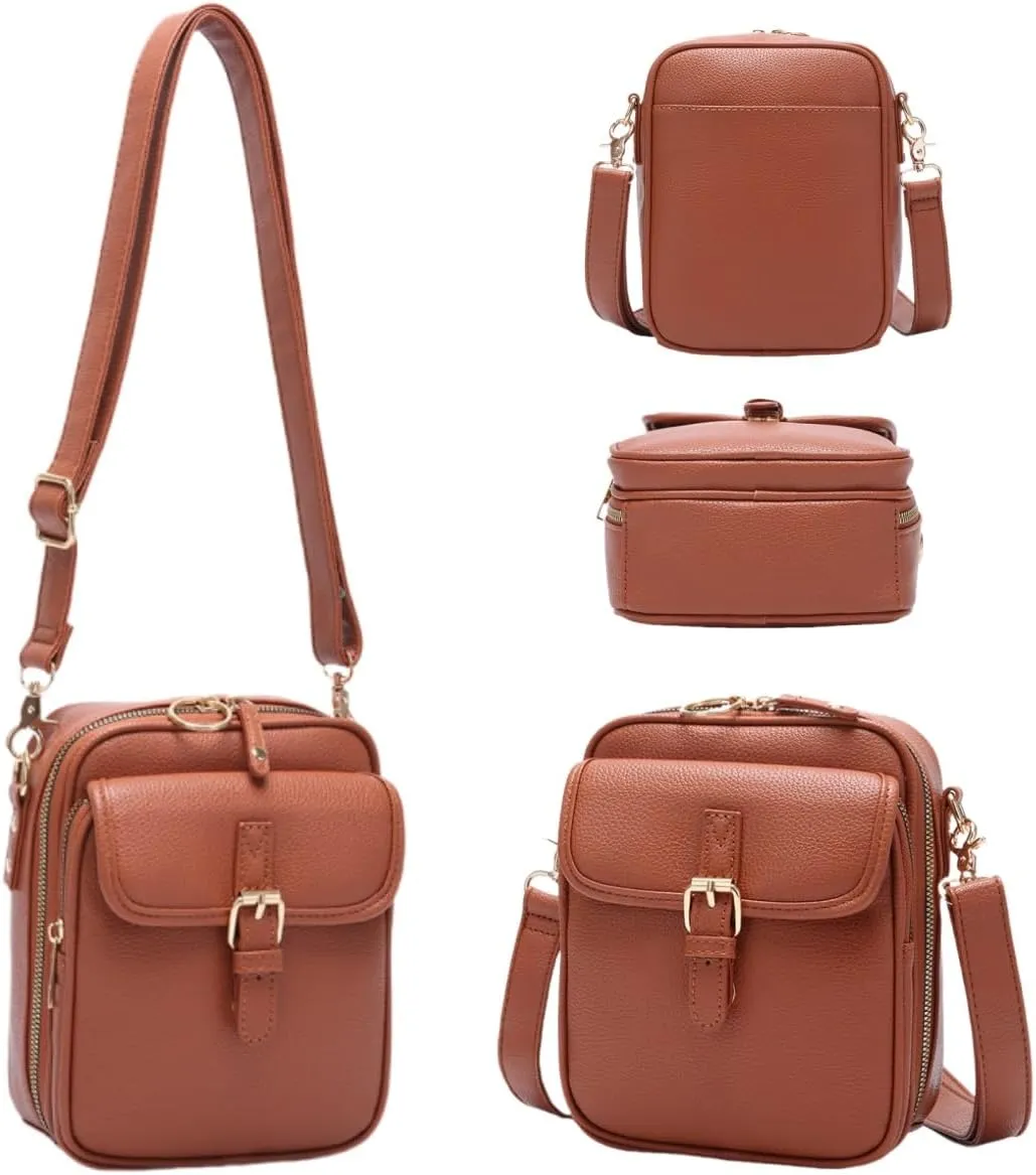 Zealburst Crossbody Bag, Vintage Double Layer Large Capacity Mini Crossbody Leather Bags with 10 Card Slots