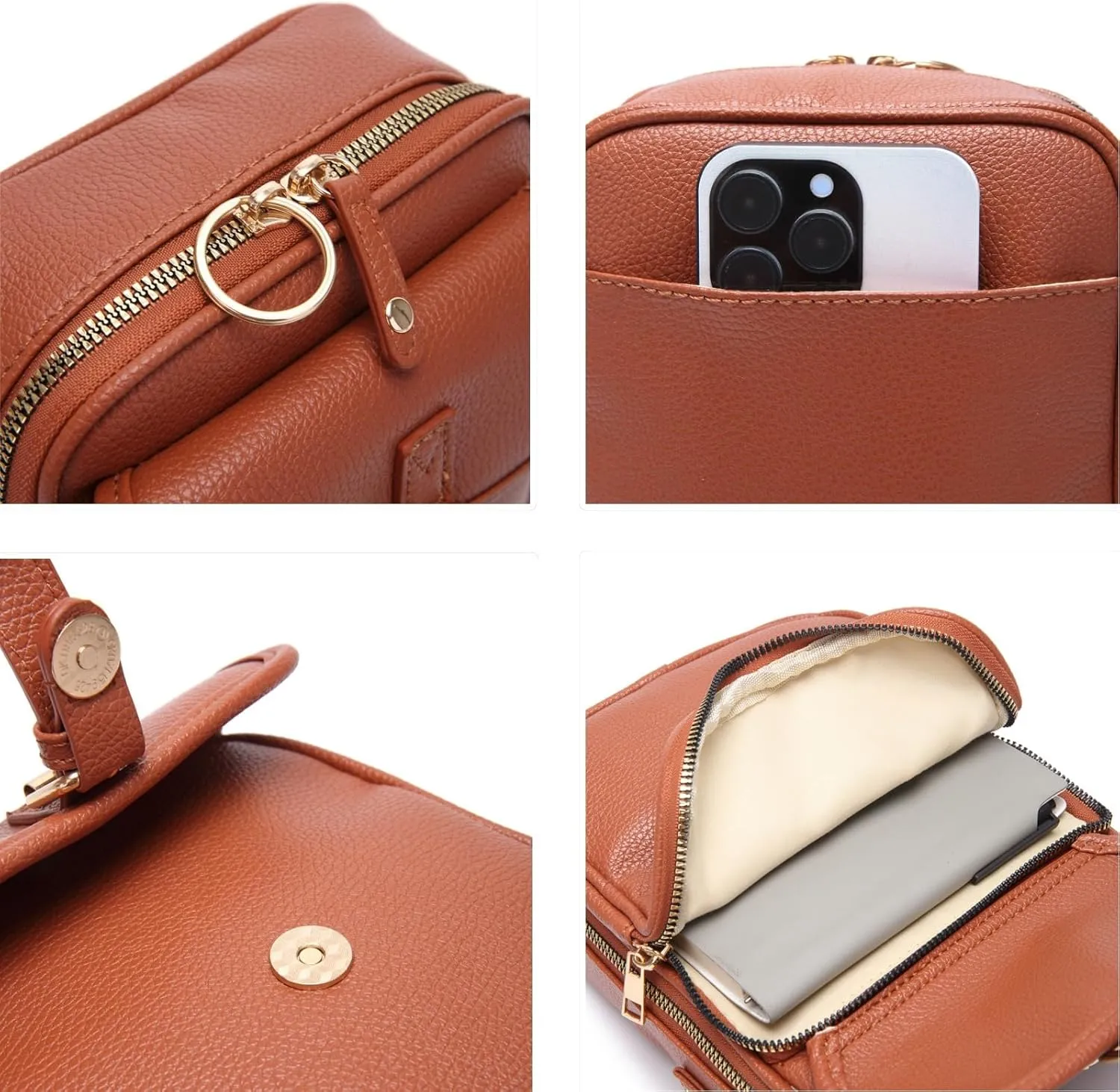 Zealburst Crossbody Bag, Vintage Double Layer Large Capacity Mini Crossbody Leather Bags with 10 Card Slots