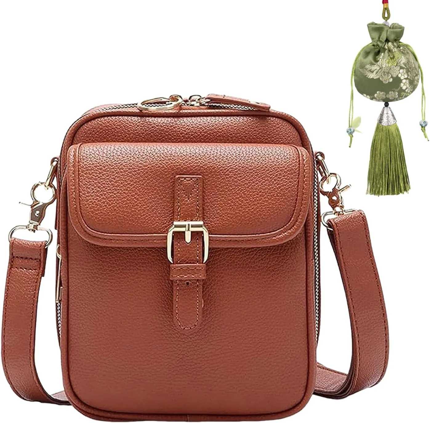 Zealburst Crossbody Leather Bag, 2025 Vintage Double Layer Crossbody Leather Bags for Women with Card Slot
