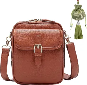 Zealburst Crossbody Leather Bag, 2025 Vintage Double Layer Crossbody Leather Bags for Women with Card Slot