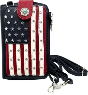 Zelris US Flag Stars and Stripes Women Crossbody Phone Wallet