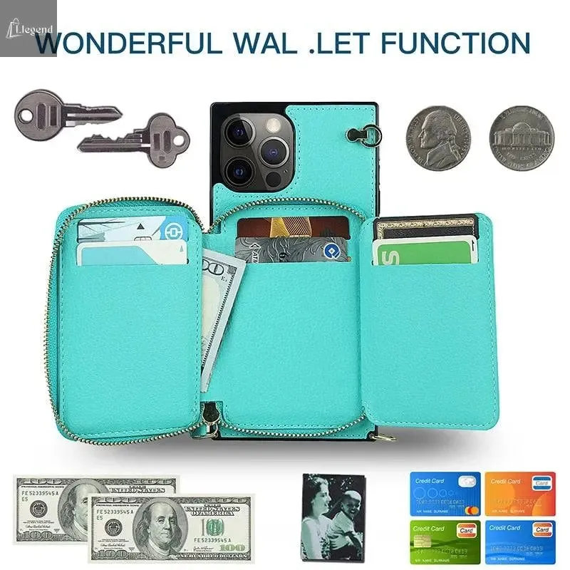 Zipper Wallet Case with Adjustable Crossbody Strap for iphone