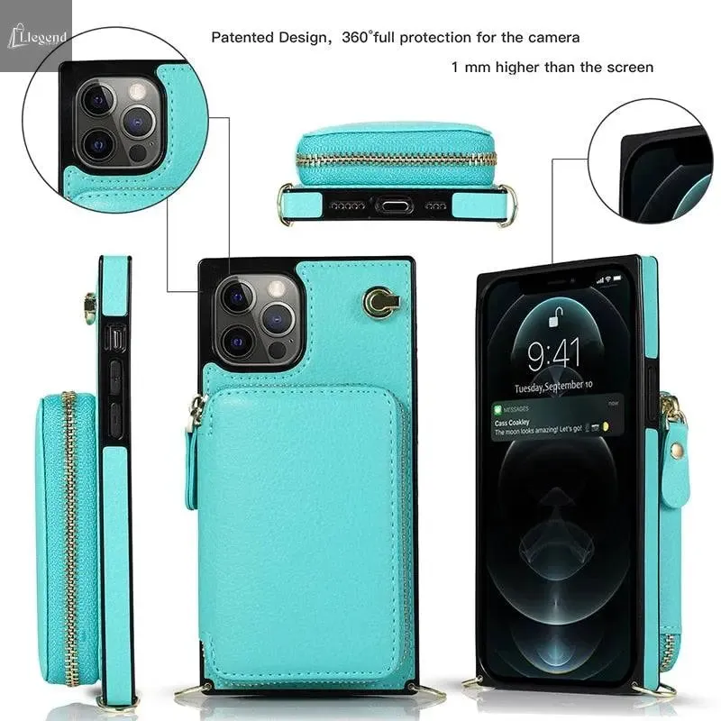 Zipper Wallet Case with Adjustable Crossbody Strap for iphone