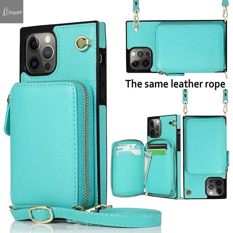 Zipper Wallet Case with Adjustable Crossbody Strap for iphone