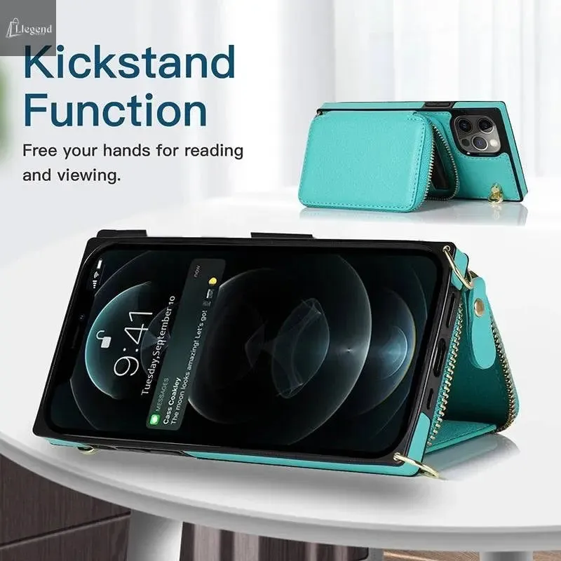 Zipper Wallet Case with Adjustable Crossbody Strap for iphone