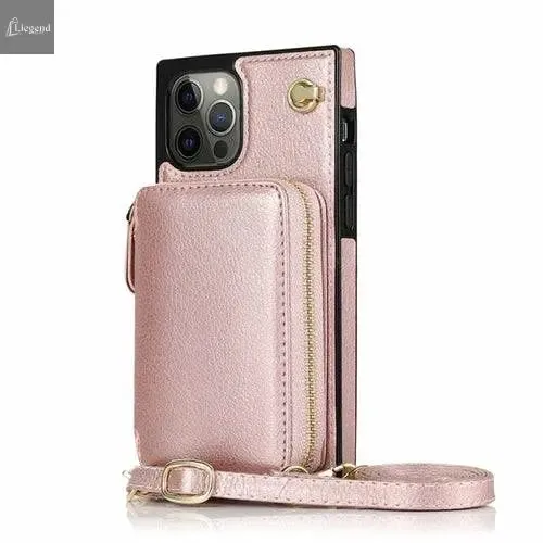 Zipper Wallet Case with Adjustable Crossbody Strap for iphone
