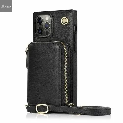 Zipper Wallet Case with Adjustable Crossbody Strap for iphone