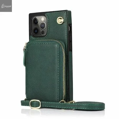 Zipper Wallet Case with Adjustable Crossbody Strap for iphone