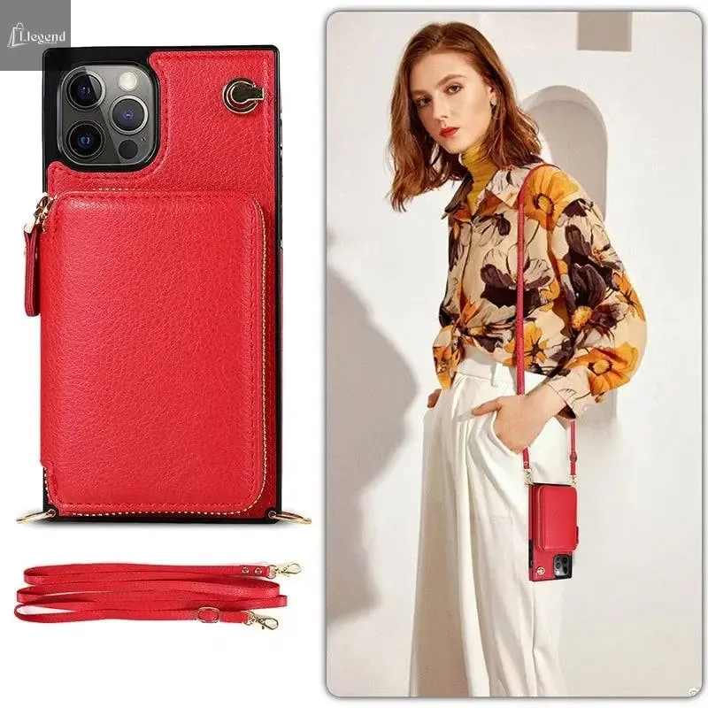 Zipper Wallet Case with Adjustable Crossbody Strap for iphone