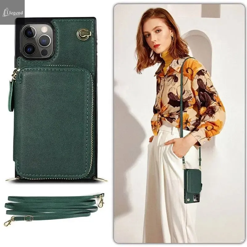 Zipper Wallet Case with Adjustable Crossbody Strap for iphone